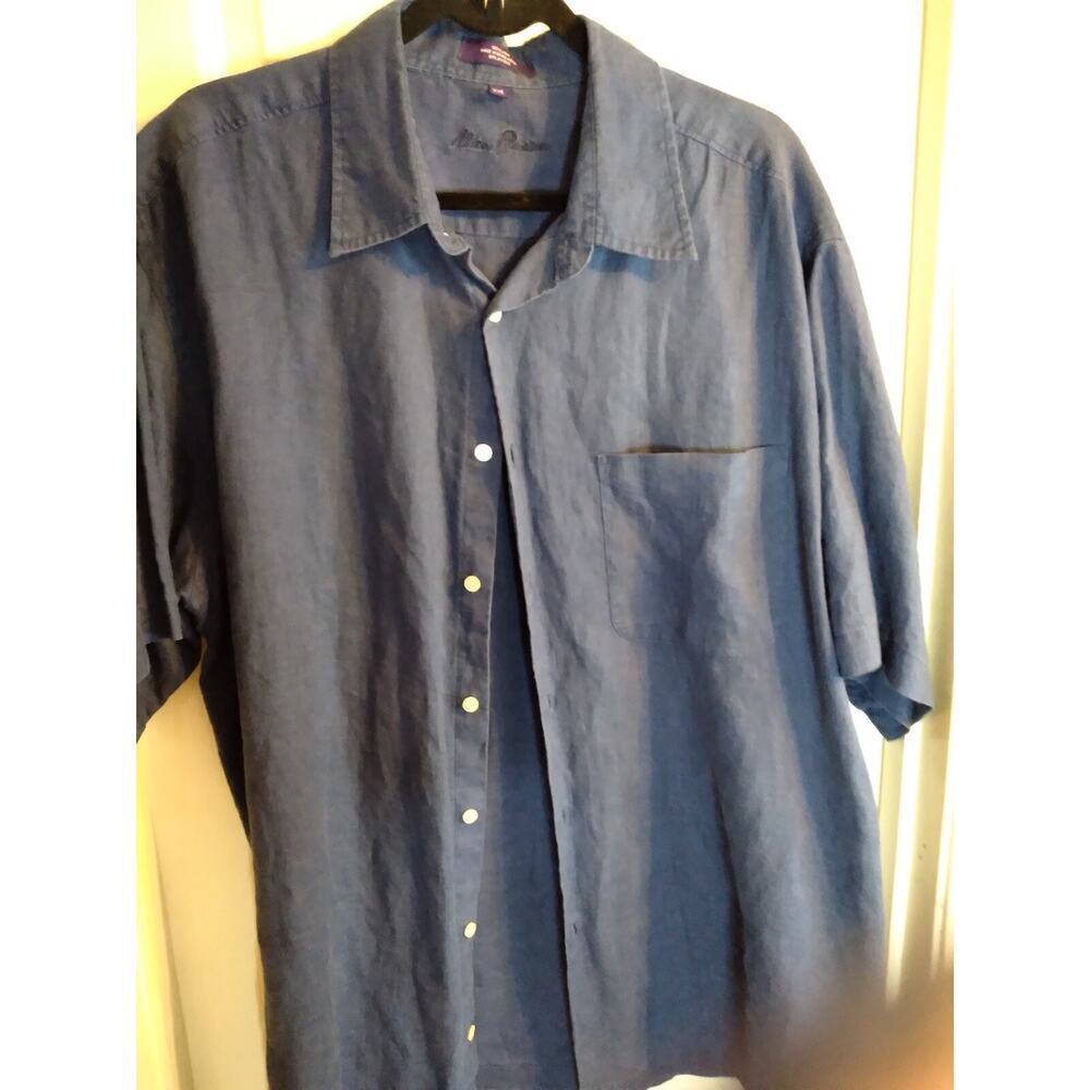 Alan Flusser Button Down Shirt Blue 100% Linen Sz XXL